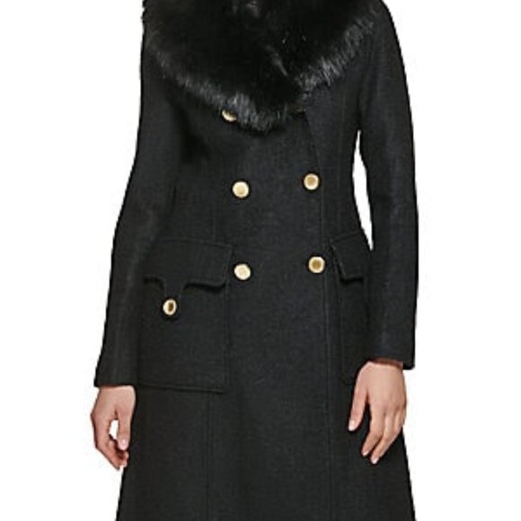 GUESS woman's double breasted coat with faux fur trim - Picture 2 of 7